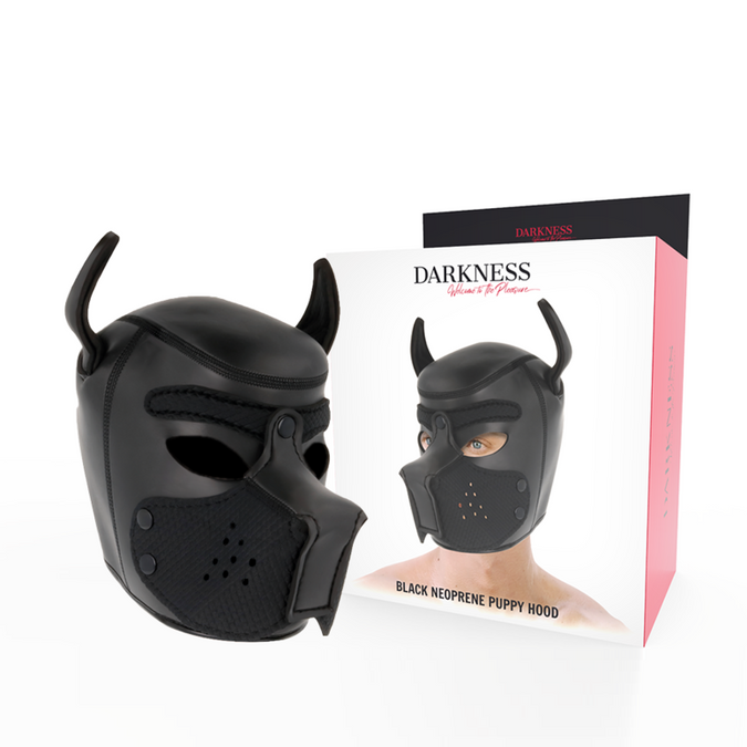 Donkerheid – Neopreen hondenmasker met afneembare muilkorf M
