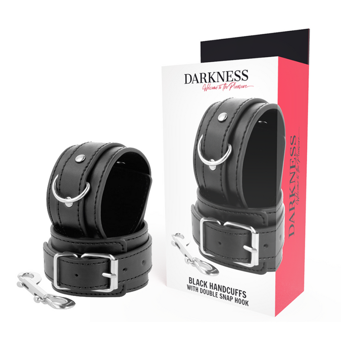 DARKNESS – SCHWARZE VERSTELLBARE HANDSCHELLEN MIT DOPPELTEM VERSTÄRKUNGSBAND