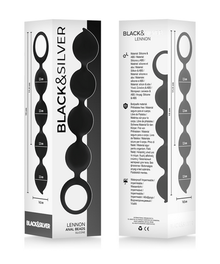 Schwarz&Silber – Lennon Analrosary 4 Silikonkugeln 15 Cm