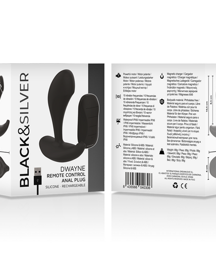 BLACK&SILVER - DWAYNE ANAL PLUG SILICONE REMOTE CONTROL