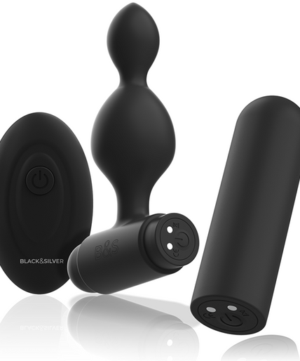 BLACK&SILVER - TUCKER SMALL SILICONE ANAL PLUG REMOTE CONTROL