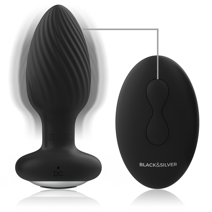 Zwart & zilver – Wells Plug Silicone Anale Rotator met Afstandsbediening