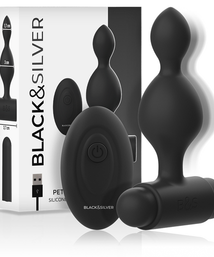 BLACK&SILVER - TUCKER SMALL SILICONE ANAL PLUG REMOTE CONTROL