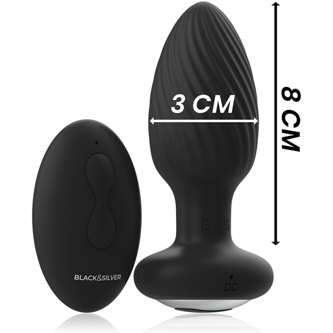 Zwart & zilver – Wells Plug Silicone Anale Rotator met Afstandsbediening
