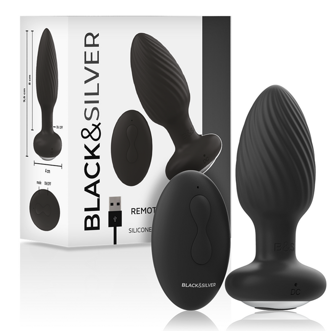 Zwart & zilver – Wells Plug Silicone Anale Rotator met Afstandsbediening