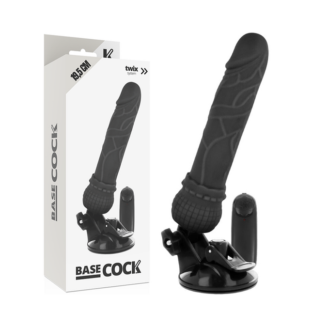 Basecock – Realistische Vibrator met Afstandsbediening Zwart 19,5 Cm -Ø- 4 Cm