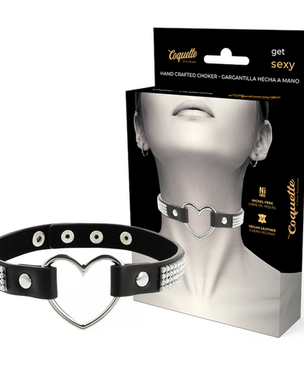 COQUETTE CHIC DESIRE - VEGAN LEATHER CHOKER WITH HEART