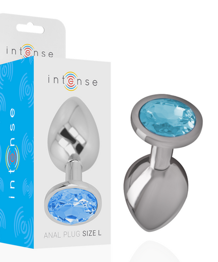 INTENSE - ALUMINUM METAL ANAL PLUG WITH BLUE CRYSTAL SIZE L