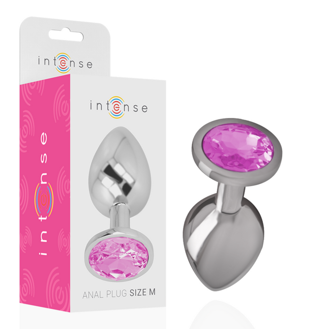 INTENSE - ALUMINIUM METALEN ANALE PLUG MET ROZE KRISTAL MAAT M