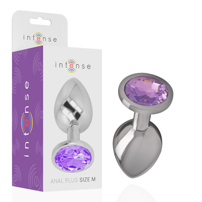 Intense – Aluminium metalen anale plug met violette kristal maat M