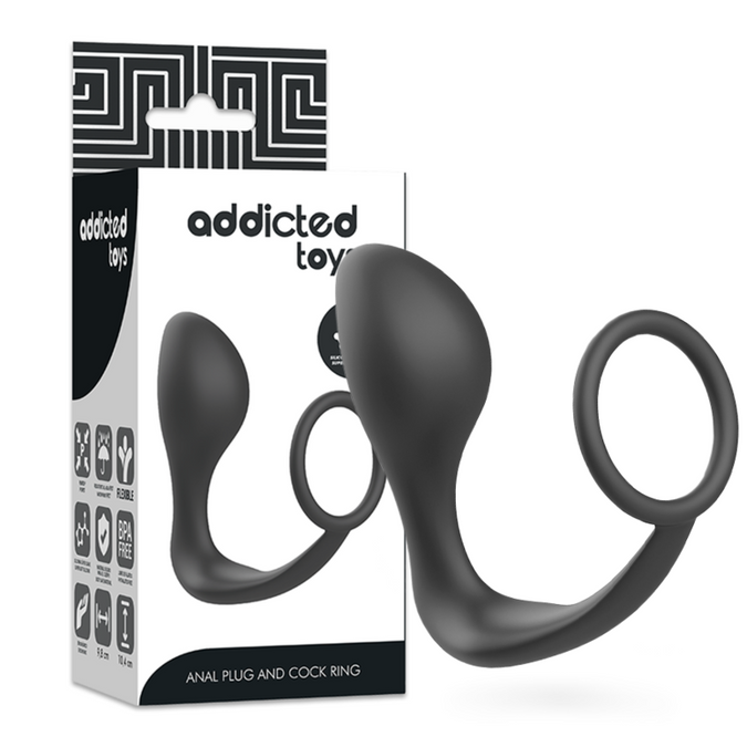 Addicted Toys – Vibrating Anal Plug with Silicone Cock Ring – Black