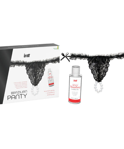 INTT RELEASES - BRAZILIAN BLACK PANTY WITH PEARLS AND LUBRICANT GEL 50 ML