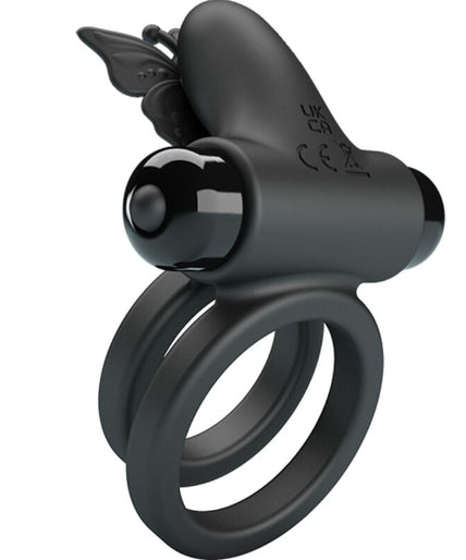 PRETTY LOVE - DOUBLE VIBRATING RING WITH BLACK STIMULATOR