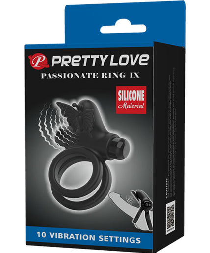 PRETTY LOVE - DOUBLE VIBRATING RING WITH BLACK STIMULATOR