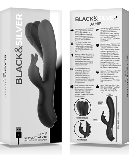 Black&silver – Jamie Rechargeable Silicone Rabbit Stimulator Black