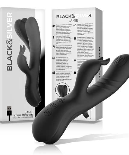 Schwarz & Silber – Jamie Wiederaufladbarer Silikon Rabbit Stimulator Schwarz