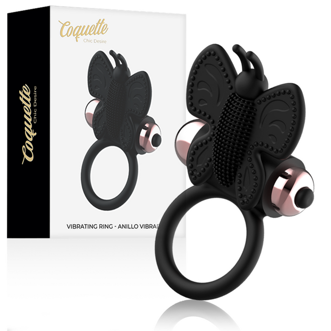 Coquette Chic Desire – Cockring Vlinder met Vibrator Zwart/Goud