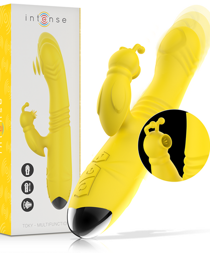 INTENSE - TOKY MULTIFUNCTIONELE VIBRATOR OP & NEER MET CLITORALE STIMULATOR GEEL