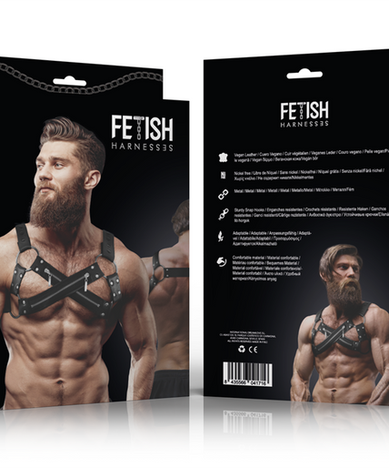 FETISH SUBMISSIVE ATTITUDE - ADJUSTABLE NEOPRENE CROSS-OVER CHEST BULLDOG HARNESS WITH ZIPPERS FOR MEN