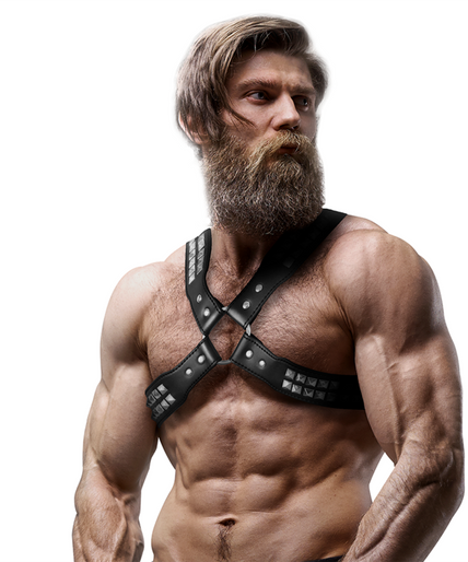 FETISH SUBMISSIVE ATTITUDE - MENS CROSSED CHEST ECO-LEATHER HARNESS WITH RIVETS