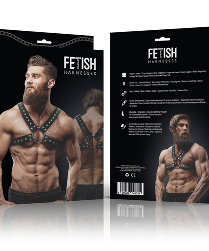 FETISH SUBMISSIVE ATTITUDE - MENS CROSS-OVER ECO-LEATHER CHEST HARNESS WITH STUDS