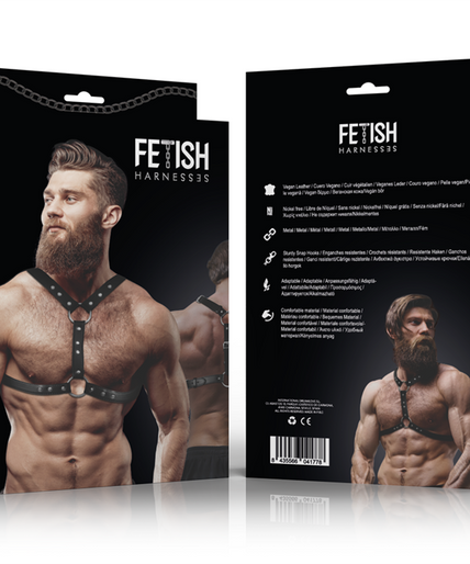 FETISH SUBMISSIVE ATTITUDE - ECO-LEATHER CHEST HARNESS WITH DOUBLE SUPPORT AND STUDS FOR MEN