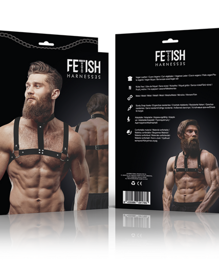 FETISH SUBMISSIVE ATTITUDE - ADJUSTABLE ECO-LEATHER CHEST HARNESS WITH NECKLACE FOR MEN