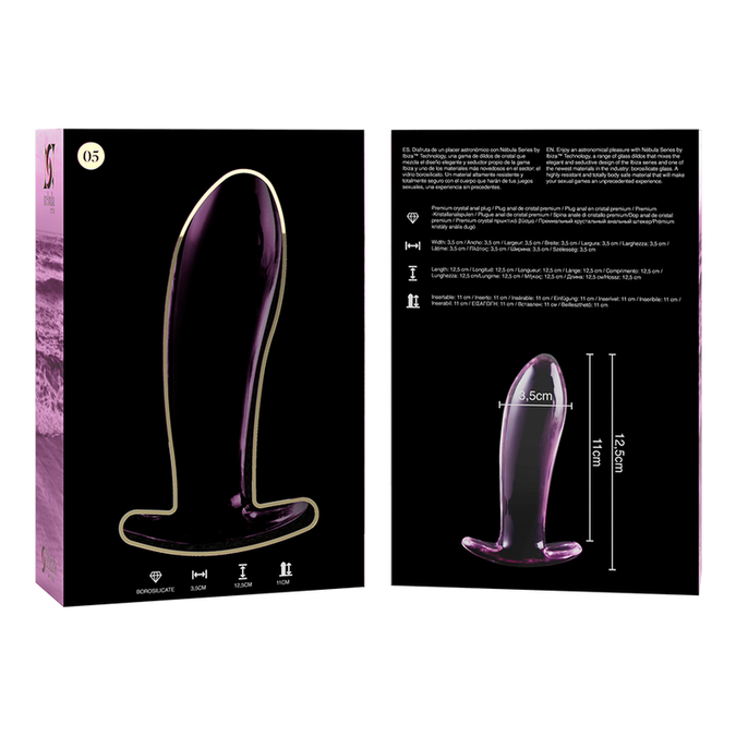 NEBULA SERIES BY IBIZA - MODEL 5 ANALE PLUG BOROSILICAATGLAS ROZE 12,5 CM -Ø- 3,5 CM