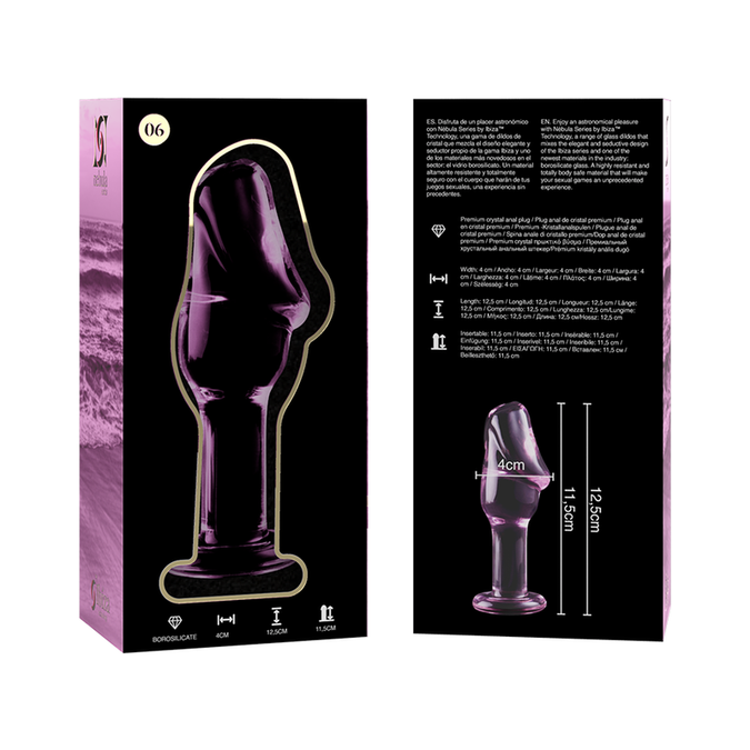 NEBULA SERIE VAN IBIZA - MODEL 6 ANALE PLUG BOROSILICAAT GLAS ROZE 12,5 CM -O- 4 CM