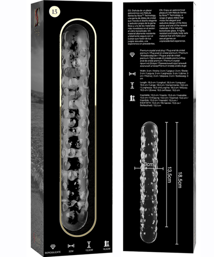 NEBULA SERIES BY IBIZA - MODEL 15 DILDO BOROSILICATE GLASS CLEAR 18.5 CM -O- 3 CM