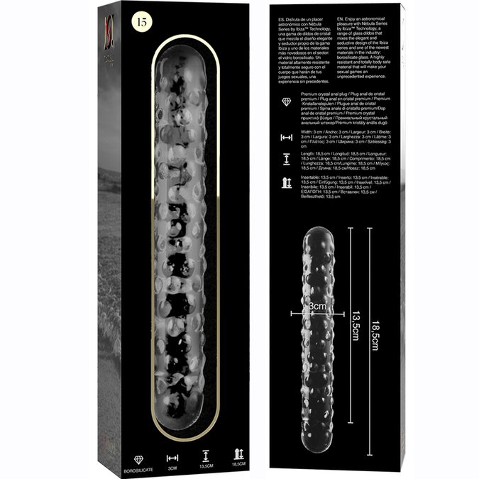 Nebula-serie van Ibiza – Model 15 Dildo van Borosilicaatglas Helder 18,5 cm – Ø 4 cm