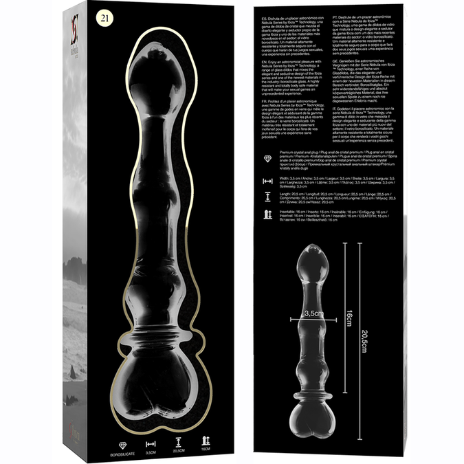 Nebula Series by Ibiza – Model 21 Dildo Borosilicate Glass Clear 20.5 cm – Ø 4 cm
