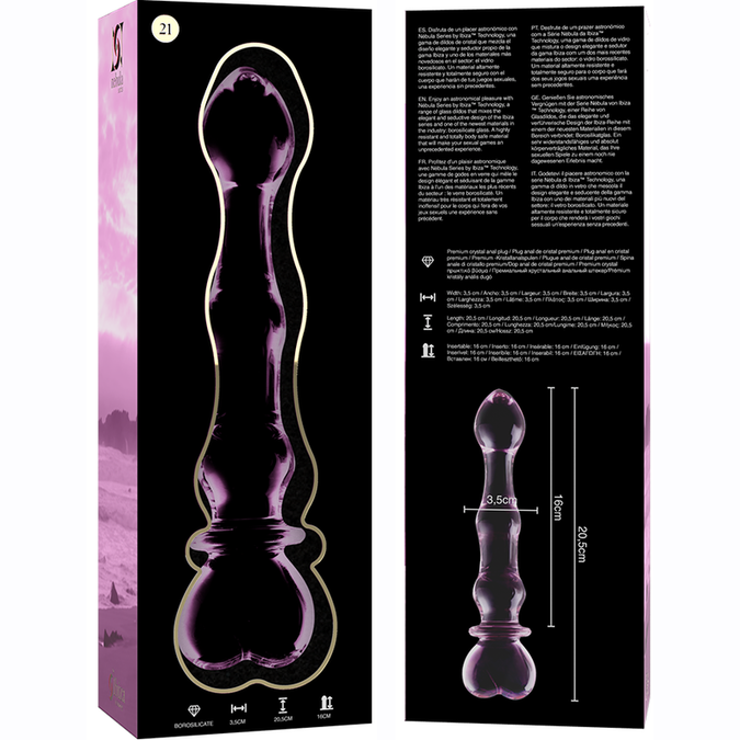NEBULA SERIE VAN IBIZA - MODEL 21 DILDO BOROSILICAATGLAS ROZE 20.5 CM -O- 3.5 CM