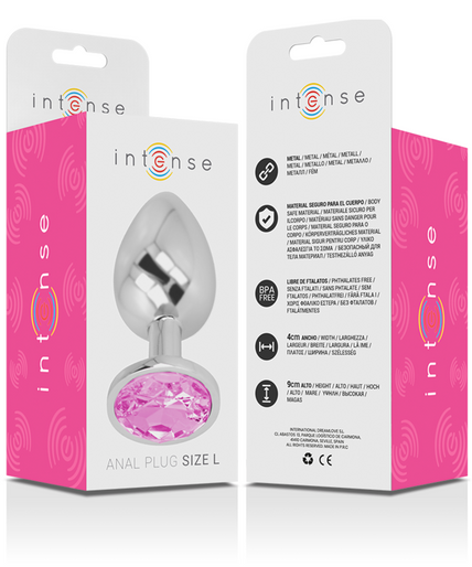 INTENSE - ALUMINUM METAL ANAL PLUG WITH PINK CRYSTAL SIZE L