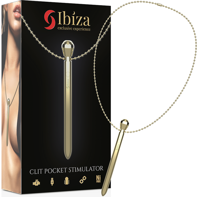 Ibiza – Klitoris Pocket Stimulator Halskette USB-Ladegerät 12 Vibrationsmodi Gold 12,2 X 1,5
