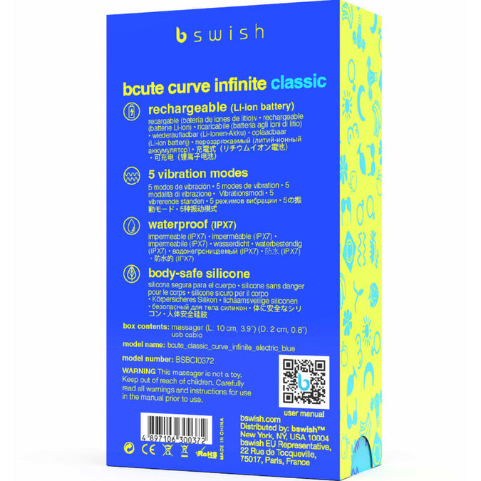 B Swish – Bcute Curve Infinite Classic Rechargeable Vibrator Blue Silicone