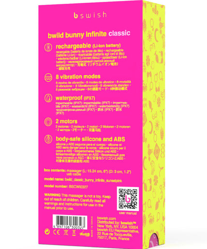 B SWISH - BWILD BUNNY INFINITE CLASSIC RECHARGEABLE VIBRATOR PINK SILICONE