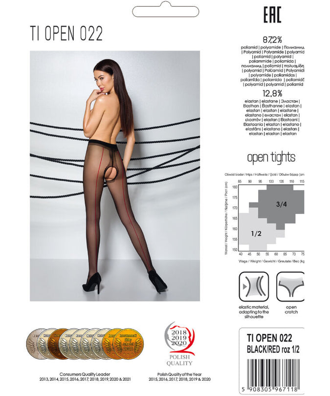 PASSION - TIOPEN 022 ZWART/ROOD PANTY 1/2 20 DEN