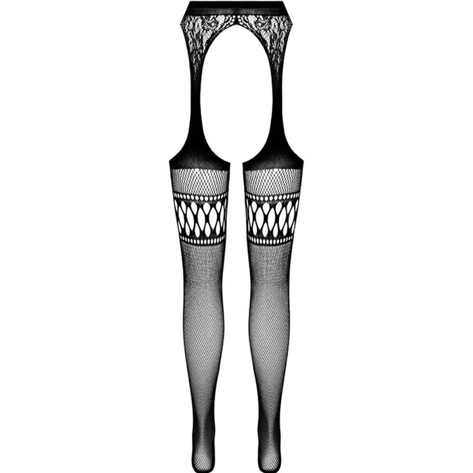Passion – S026 Zwarte panty met jarretels One Size