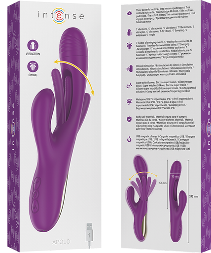 INTENSE - APOLO RECHARGEABLE MULTIFUNCTION VIBRATOR 7 VIBRATIONS WITH SWINGING MOTION PURPLE