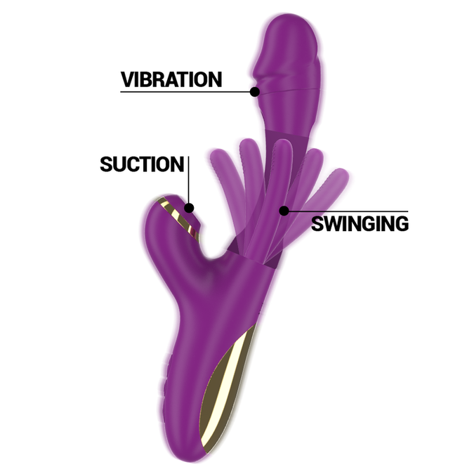 INTENSE - ATENEO OPLAADBARE MULTIFUNCTIONELE VIBRATOR 7 TRILLINGEN MET OSCILLERENDE TONG EN PAARSE ZUIGNAP