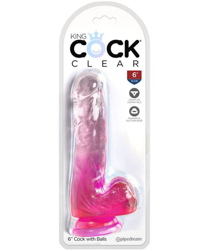 KING COCK - CLEAR REALISTIC PENIS WITH BALLS 13.5 CM PINK