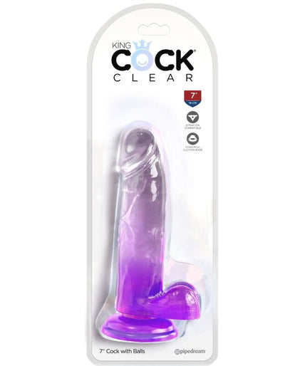 KING COCK - CLEAR REALISTIC PENIS WITH BALLS 15.2 CM PURPLE