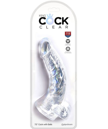 KING COCK - CLEAR REALISTIC CURVED PENIS WITH BALLS 16.5 CM TRANSPARENT