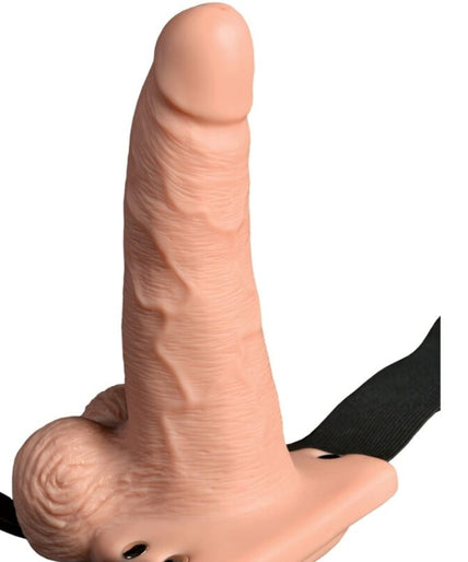 FETISJ FANTASIE SERIE - VERSTELBAAR TUIGJE AFSTANDSBEDIENING REALISTISCHE PENIS MET OPLAADBARE TEELBALLEN EN VIBRATOR 15 CM