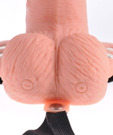 FETISH FANTASY SERIES - ADJUSTABLE HARNESS REMOTE CONTROL REALISTIC PENIS WITH RECHARGEABLE TESTICLES AND VIBRATOR 15 CM