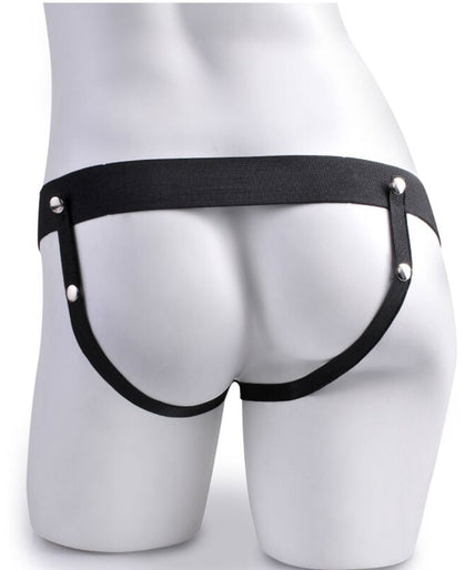 FETISH FANTASY SERIES - ADJUSTABLE HARNESS REMOTE CONTROL REALISTIC PENIS WITH RECHARGEABLE TESTICLES AND VIBRATOR 15 CM