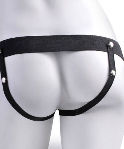 FETISH FANTASY SERIES - ADJUSTABLE HARNESS REALISTIC PENIS WITH BALLS RECHARGEABLE AND VIBRATOR 17.8 CM