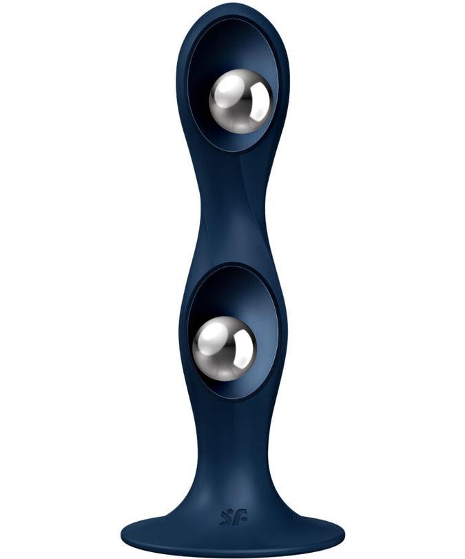SATISFYER - DOUBLE BALL-R SILICONE DILDO BLUE
