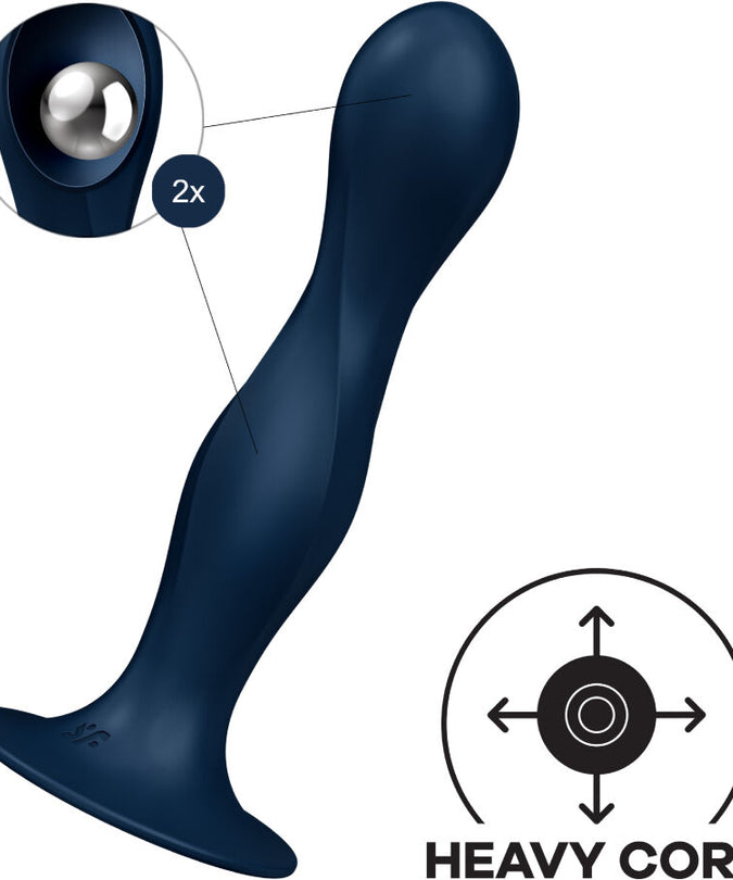 SATISFYER - DOUBLE BALL-R SILICONE DILDO BLUE